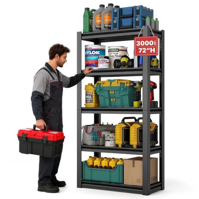 Main image of 3000LBS Heavy Duty Storage Shelves, 5 Tier Adjustable Metal Shelving Unit, Industrial 72" H Utility Organization Rack for Pantry, Supermarket, Warehouse, Gym, Garage, Basement
