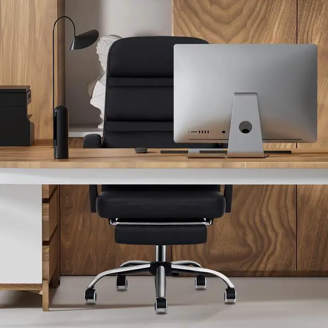 Alt view image 2 of 7 - Executive Office Chair + Chair MAT, Computer Desk Chair with Footrest Height Adjustable Rolling Casters 90°-135° Reclining + Rectangular Chair Mat for Carpet