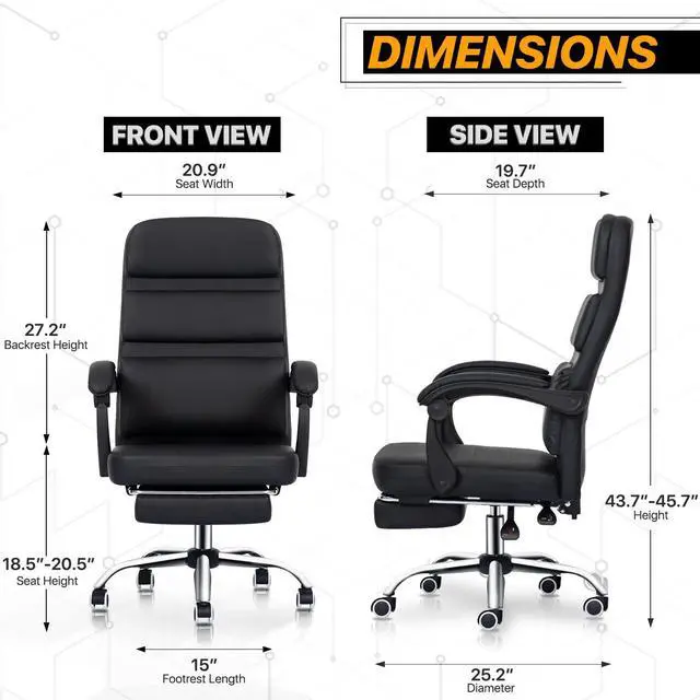 Alt view image 3 of 7 - Executive Office Chair + Chair MAT, Computer Desk Chair with Footrest Height Adjustable Rolling Casters 90°-135° Reclining + Rectangular Chair Mat for Carpet