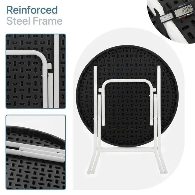 Alt view image 5 of 7 - 31" Round Folding Commercial Banquet Table Foldable Plastic Card Outdoor Utility Tables for Party Wedding Event, Black