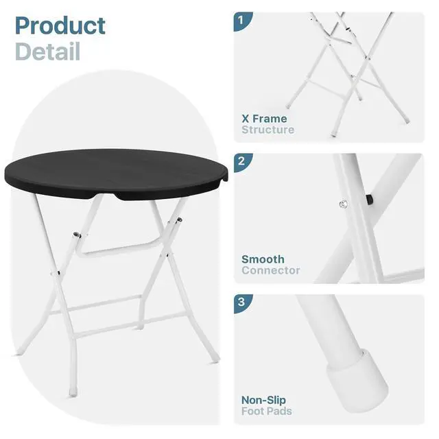 Alt view image 6 of 7 - 31" Round Folding Commercial Banquet Table Foldable Plastic Card Outdoor Utility Tables for Party Wedding Event, Black