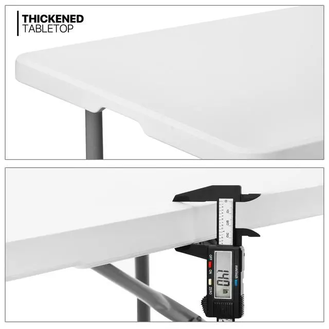 Alt view image 4 of 7 - 4Ft Folding Card Table Set, Outdoor Foldable Portable Plastic Dining Picnic Cookout Table w/Height Adjustable and Handle, Set of 5 White