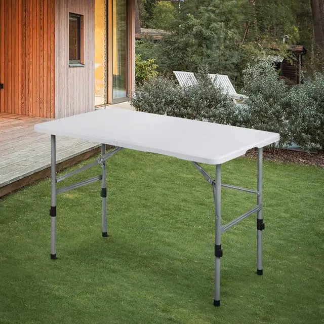 Alt view image 2 of 7 - 4Ft Folding Card Table Set, Outdoor Foldable Portable Plastic Dining Picnic Cookout Table w/Height Adjustable and Handle, Set of 5 White