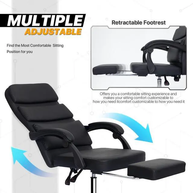 Alt view image 5 of 7 - Executive Office Chair + Chair MAT, Computer Desk Chair with Footrest Height Adjustable Rolling Casters 90°-135° Reclining + Rectangular Chair Mat for Carpet