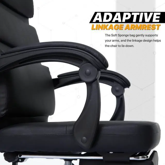 Alt view image 6 of 7 - Executive Office Chair + Chair MAT, Computer Desk Chair with Footrest Height Adjustable Rolling Casters 90°-135° Reclining + Rectangular Chair Mat for Carpet