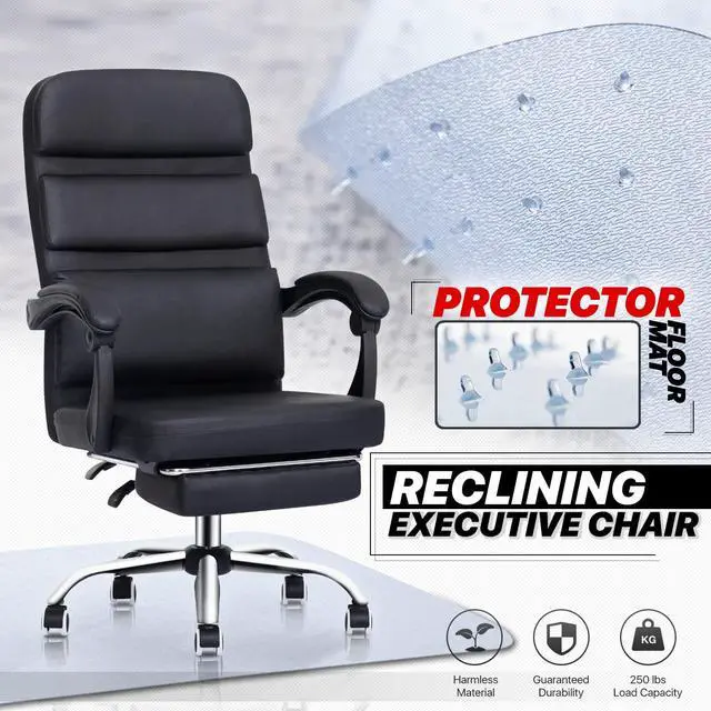 Alt view image 7 of 7 - Executive Office Chair + Chair MAT, Computer Desk Chair with Footrest Height Adjustable Rolling Casters 90°-135° Reclining + Rectangular Chair Mat for Carpet