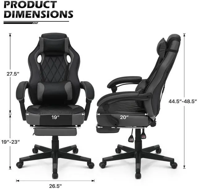 Alt view image 3 of 7 - Ergonomic Gaming Chair with Retractable Footrest & Detachable Lumbar Support 360 Degree Swivel Racing Style PU Leather Computer Gaming Chair with Headrest for Home Bedroom Office, Gray