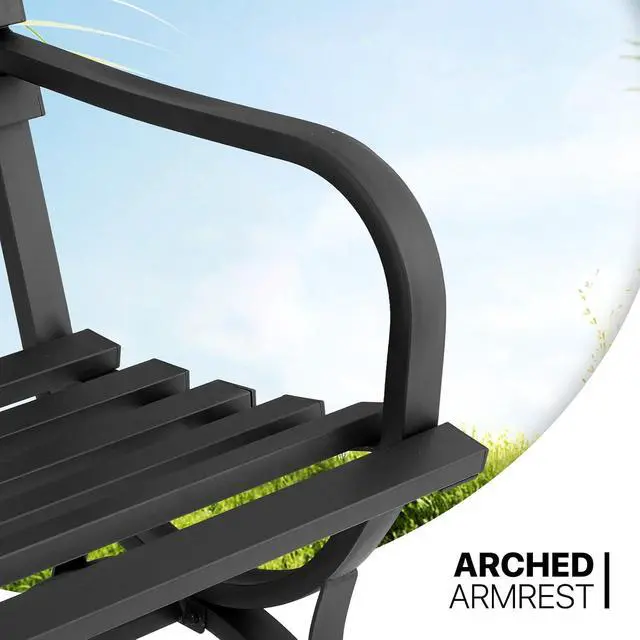 Alt view image 6 of 7 - 50" Patio Bench for 2 Person, Metal Frame Patio Park Bench with Slatted Seat and Backrest, Arch Legs Outside Bench for Porch, Lawn and Garden, Black
