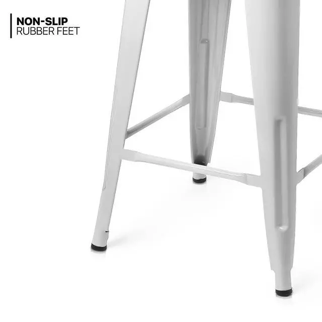 Alt view image 6 of 7 - Metal Bar Stools Indoor, 24 Inch Industrial Backless Stackable Counter Stools w/Square Seat Patio Furniture for Outdoor, White, Set of 4