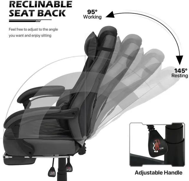 Alt view image 5 of 7 - Ergonomic Gaming Chair with Retractable Footrest & Detachable Lumbar Support 360 Degree Swivel Racing Style PU Leather Computer Gaming Chair with Headrest for Home Bedroom Office, Gray