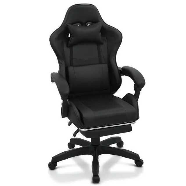 Main image of Gaming Chair with Footrest, Ergonomic High Back Leather Gamer Chair, Adjustable Height & Recline Swivel Office Chair for Office & Gaming, Teens & Adults (Black)