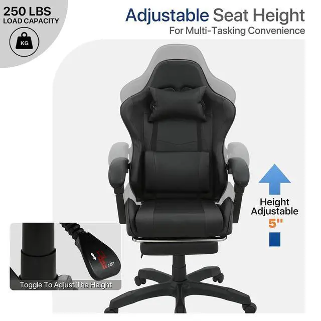 Alt view image 6 of 7 - Gaming Chair with Footrest, Ergonomic High Back Leather Gamer Chair, Adjustable Height & Recline Swivel Office Chair for Office & Gaming, Teens & Adults (Black)