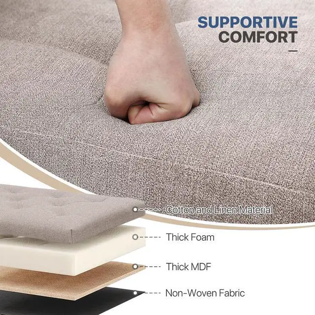 Alt view image 5 of 5 - 30 Inches Storage Ottoman Bench, Rectangle End of Bed Bench, Storage Padded Seat, Linen Fabric Ottoman Footrest for Living Room, Bedroom, Entryway, Sandy Beige