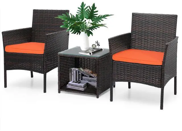 Main image of 3 Pieces Outdoor Patio Furniture Set PE Rattan Wicker All Weather Chairs and Glass Table for Garden Backyard Balcony Deck Porch Pool Yard Lawn, Orange