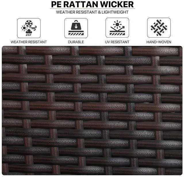 Alt view image 5 of 7 - 3 Pieces Outdoor Patio Furniture Set PE Rattan Wicker All Weather Chairs and Glass Table for Garden Backyard Balcony Deck Porch Pool Yard Lawn, Orange