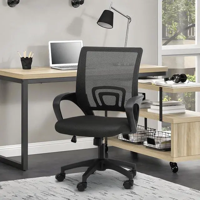 Alt view image 5 of 7 - Mesh Office Chair, Ergonomic Computer Chair for Adults, Rolling Swivel Mid-Back Desk Chair with Lumbar Support, Comfy Armrest for Home Office, Gaming, Black