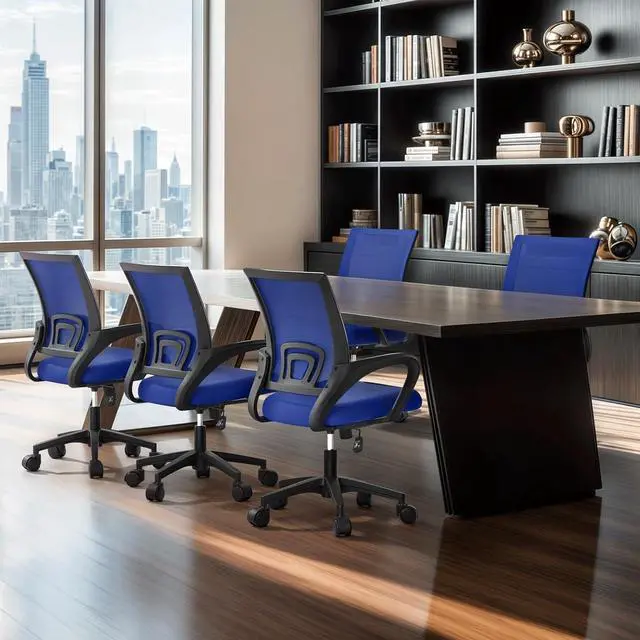 Alt view image 2 of 7 - Mesh Office Chair Set of 2, Ergonomic Computer Chair for Adults, Rolling Swivel Mid-Back Desk Chair with Lumbar Support, Comfy Armrest for Home Office, Gaming, Blue