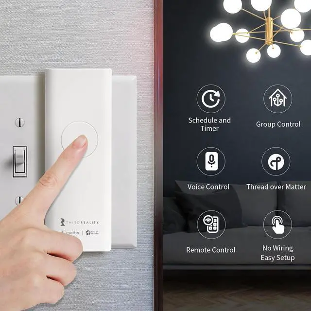 Alt view image 5 of 6 - Smart Switch MT1, Matter Over Thread, Retrofit for Toggle/Rocker Switches, No Wiring Needed, Requires Thread Border Router, Works with Apple, SmartThings, Google, Home Assistant