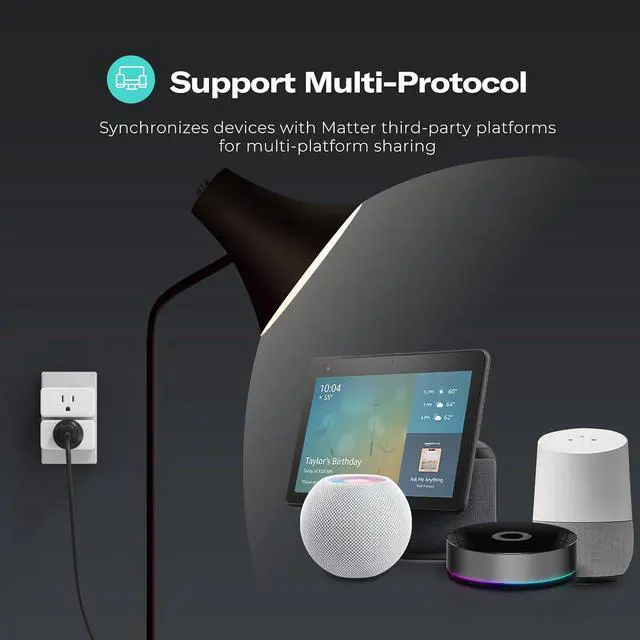 Alt view image 4 of 7 - Smart Plug M3 4 Pack,Matter Over WiFi,15A/1800W Max,ETL Certified,Compact Design, Work with SmartThings, Apple Home,Alexa,Google, Homey,Home Assistant,No Power Meter,2.4G Wi-Fi Only