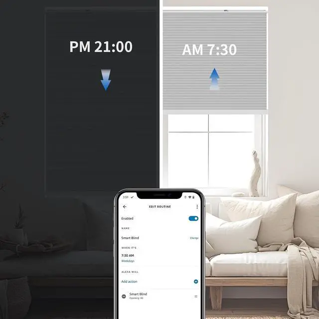 Alt view image 3 of 7 - ZigBee Smart Blind Gen2, Motorized 100% Blackout Window Shades with Remote, Cordless Honeycomb Blinds, Automatic Height, C2 Rechargeable Batteries Powered, 37" W x 74" H Beige/White