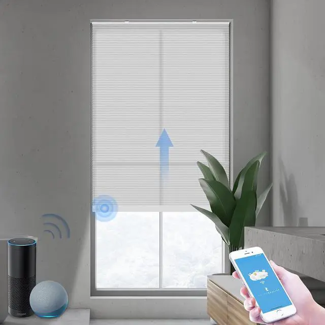 Main image of ZigBee Smart Blind Lite, Semi-Transparent Motorized Shades, Smart Control, Cordless Honeycomb Blinds, AA Battery Powered, Automatic Height Setting, 20" W x 72" H Gray/White