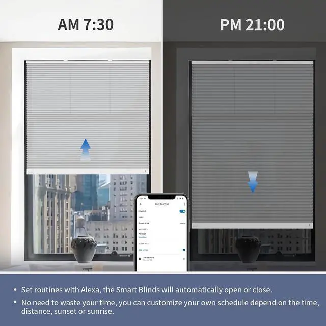 Alt view image 2 of 5 - ZigBee Smart Blind Lite, Semi-Transparent Motorized Shades, Smart Control, Cordless Honeycomb Blinds, AA Battery Powered, Automatic Height Setting, 20" W x 72" H Gray/White