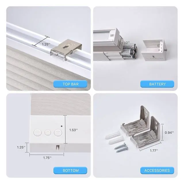 Alt view image 5 of 5 - ZigBee Smart Blind Lite, Semi-Transparent Motorized Shades, Smart Control, Cordless Honeycomb Blinds, AA Battery Powered, Automatic Height Setting, 20" W x 72" H Gray/White