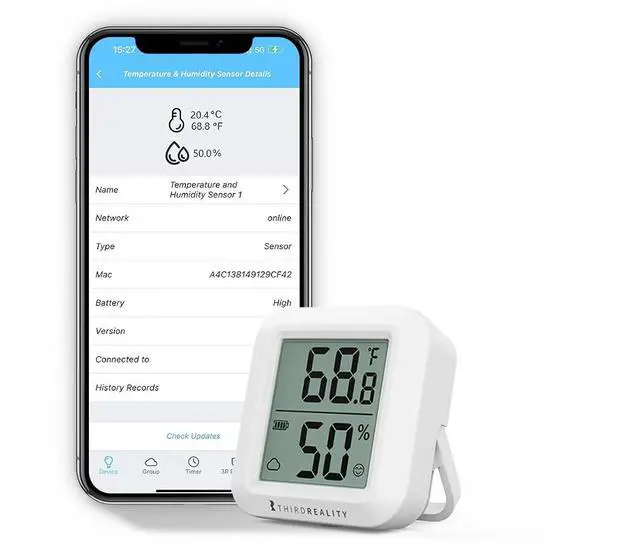 Main image of Zigbee Temperature and Humidity Sensor with Digital LCD Display, ZigBee Hub Required, App Records, Remote Monitoring and Smart Home Automation, AAA Batteries Included