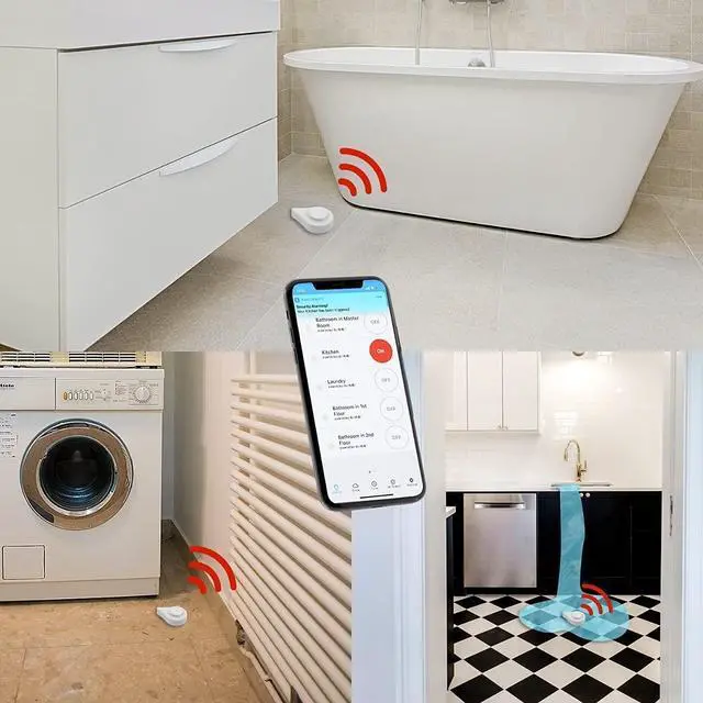 Alt view image 2 of 6 - Zigbee Water Leak Sensor with Dripping Detection 4 Pack, 120 dB Alarm, App Notifications Enabled When Compatible with Home Assistant and Compatible Zigbee HUB, Batteries Included
