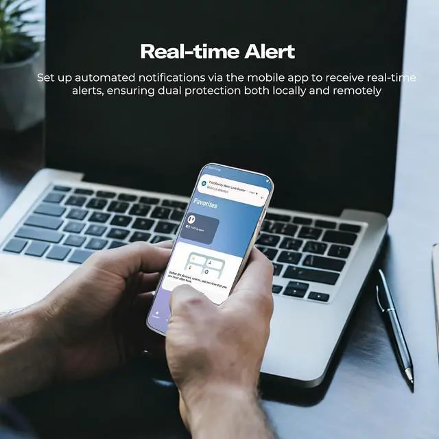 Alt view image 2 of 7 - Smart Water Leak Sensor KM1, Matter Over WiFi, 1 KM1-controller with 100dB Alarm & 3 Water Detectors, 3-Year Battery Life, No Batteries, Work with Apple Home, Alexa, Home Assistant, Homey