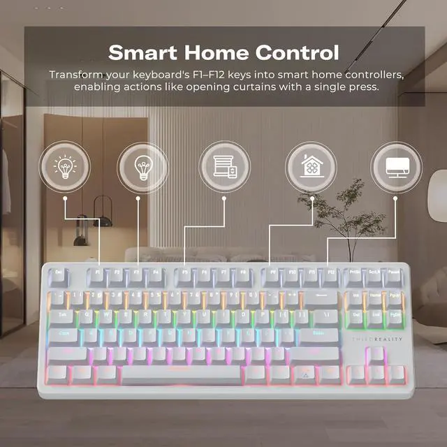 Alt view image 3 of 6 - Smart Mechanical Keyboard MK1, Matter Over WiFi, 87-Key Wired Gaming Keyboard/USB-A, 44 Customizable RGB Lighting, Work with Home Assistant, SmartThings, Apple Home (White)