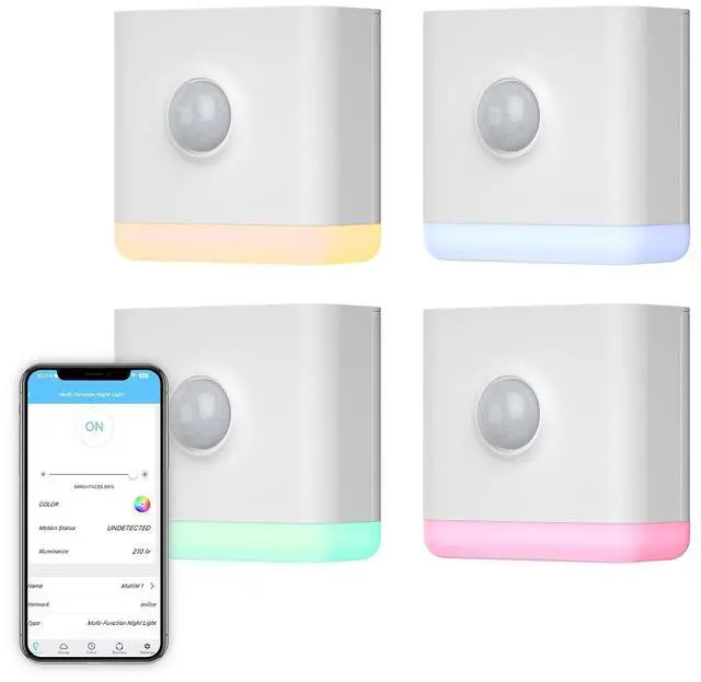 Main image of Multi-Function Night Light 4 Pack, Zigbee Repeater, 3-in-1 Combines a Motion Sensor, a Illumination Sensor and RGB Color Night Light, 1-100% Adjustable Brightness, Zigbee hub Required