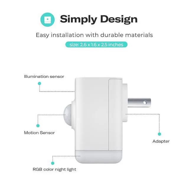 Alt view image 2 of 5 - Multi-Function Night Light, Zigbee Repeater, 3-in-1 Combines a Motion Sensor, a Illumination Sensor and RGB Color Night Light, 1-100% Adjustable Brightness, Zigbee hub Required