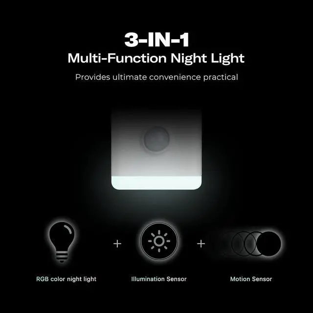 Alt view image 3 of 5 - Multi-Function Night Light 2 Pack, Zigbee Repeater, 3-in-1 Combines a Motion Sensor, a Illumination Sensor and RGB Color Night Light, 1-100% Adjustable Brightness, Zigbee hub Required
