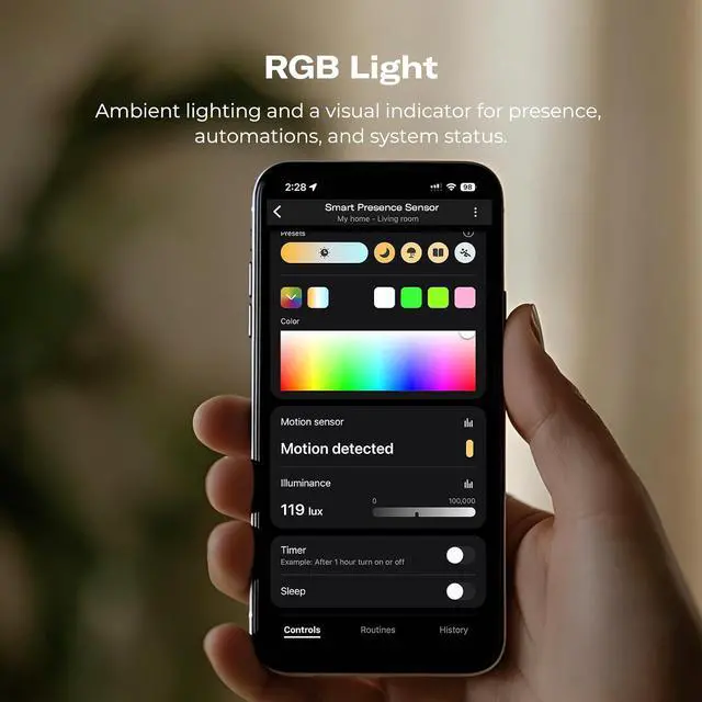 Alt view image 5 of 7 - Smart Presence Sensor R3, 60GHz mmWave Radar, USB-C Powered, RGB Light with Status Indication, Illumination Sensor, Zigbee Repeater, Compatible with Home Assistant(ZHA&Z2M), SmartThings
