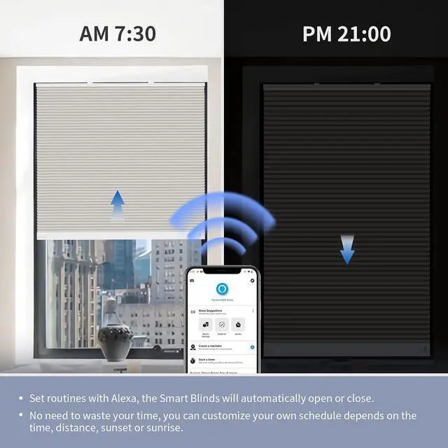 Alt view image 3 of 6 - ZigBee Smart Blind, Motorized Blackout Window Shades with Remote, Cordless Honeycomb Blinds, Automatic Height Setting, AA Batteries Powered, 21" W x 72" H Beige/White