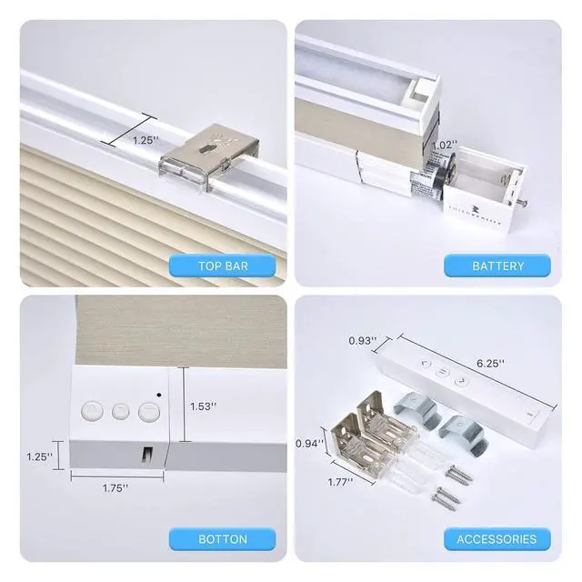 Alt view image 5 of 6 - ZigBee Smart Blind, Motorized Blackout Window Shades with Remote, Cordless Honeycomb Blinds, Automatic Height Setting, AA Batteries Powered, 21" W x 72" H Beige/White