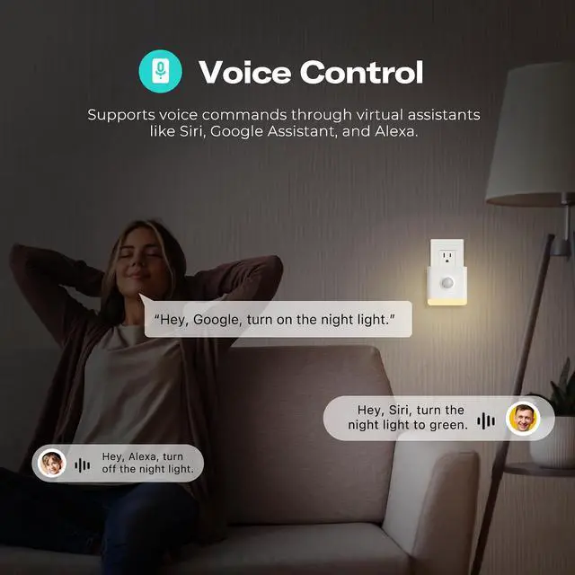 Alt view image 4 of 6 - Smart Color Night Light, Matter Over WiFi, 3-1 Multi-Functionality, Work with SmartThings, Google Home, Apple Home, Alexa