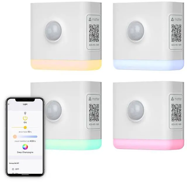 Main image of Smart Color Night Light 4 Pack, Matter Over WiFi, 3-1 Multi-Functionality, Work with SmartThings, Google Home, Apple Home, Alexa