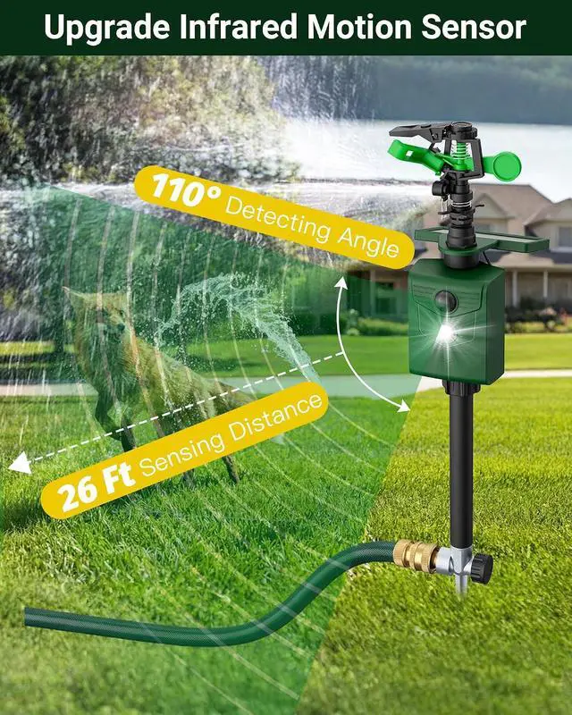 Alt view image 6 of 7 - Motion-Activated Sprinkler, Solar Animal Repellent Outdoor - 2 Pack Deer Cat Deterrent with Motion Sensor & Flashing Lights, Protects Yard & Garden from Deer, Cats, Raccoons