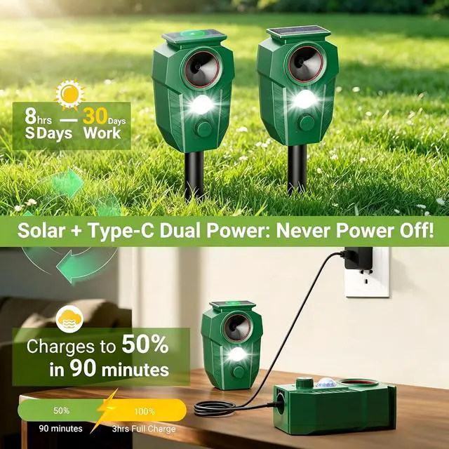 Alt view image 5 of 7 - Solar Animal Repellent with Flashing Light (4, Viridian)