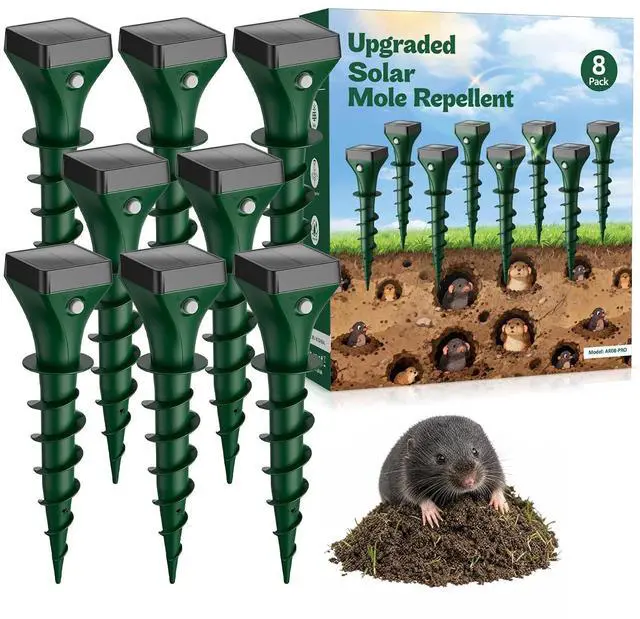Main image of 8 Pack Mole Repellent Solar Powered, Gopher Repellent Ultrasonic Stakes for Lawns, IP65 Waterproof Mole Deterrent for Yard, Outdoor Rodent Control for Groundhog, Vole, Armadillo, Chipmunk, Snake