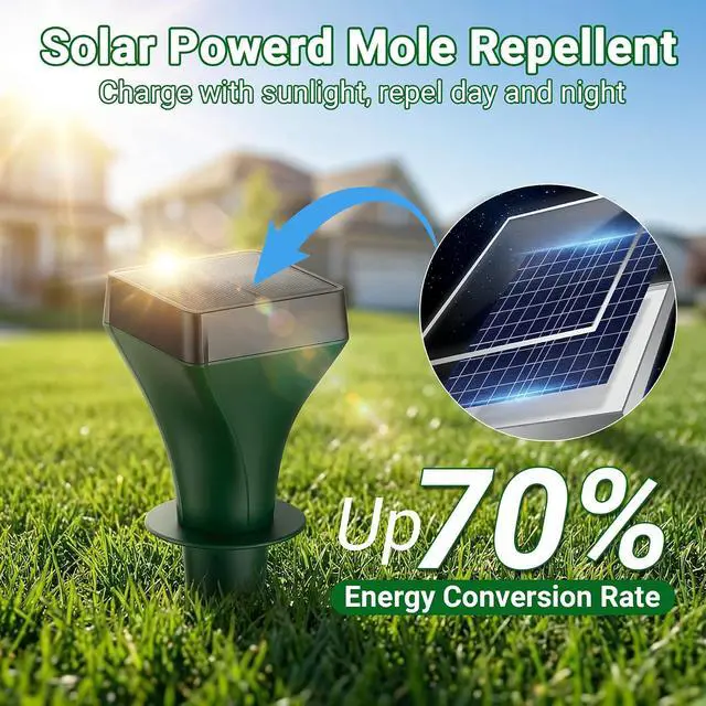 Alt view image 3 of 7 - 8 Pack Mole Repellent Solar Powered, Gopher Repellent Ultrasonic Stakes for Lawns, IP65 Waterproof Mole Deterrent for Yard, Outdoor Rodent Control for Groundhog, Vole, Armadillo, Chipmunk, Snake
