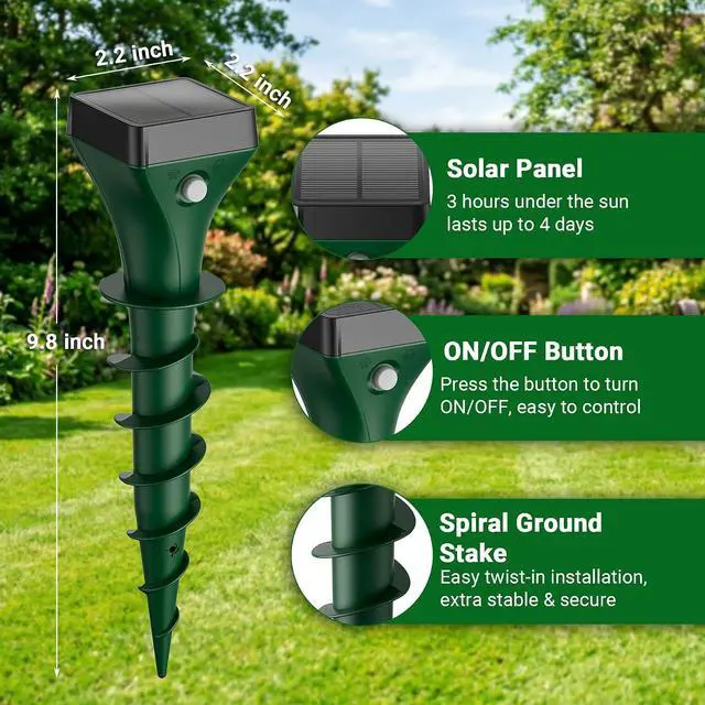Alt view image 5 of 7 - 8 Pack Mole Repellent Solar Powered, Gopher Repellent Ultrasonic Stakes for Lawns, IP65 Waterproof Mole Deterrent for Yard, Outdoor Rodent Control for Groundhog, Vole, Armadillo, Chipmunk, Snake