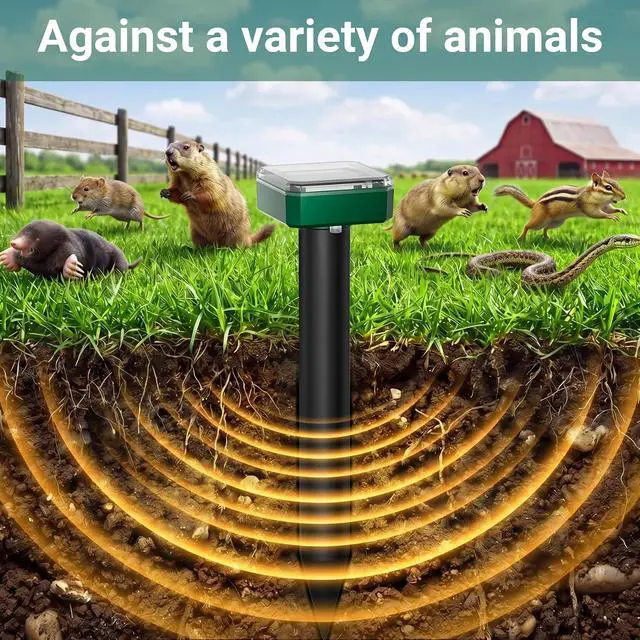 Alt view image 2 of 7 - 8 Pack Solar Mole Repellent, 2026 Upgraded Ultrasonic Gopher Deterrent Stakes, IP65 Waterproof Sonic Vole Groundhog Snake Control for Lawn Garden Yard Farm