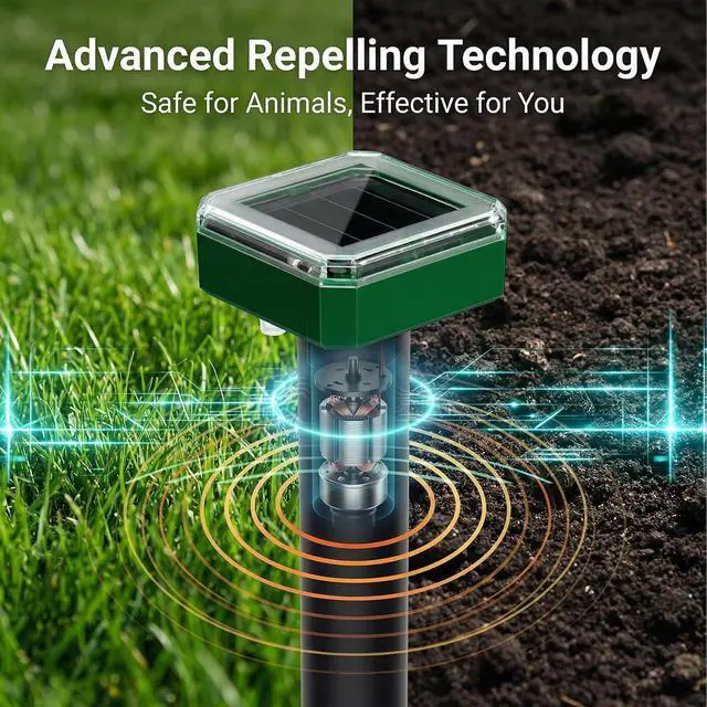 Alt view image 3 of 7 - 8 Pack Solar Mole Repellent, 2026 Upgraded Ultrasonic Gopher Deterrent Stakes, IP65 Waterproof Sonic Vole Groundhog Snake Control for Lawn Garden Yard Farm
