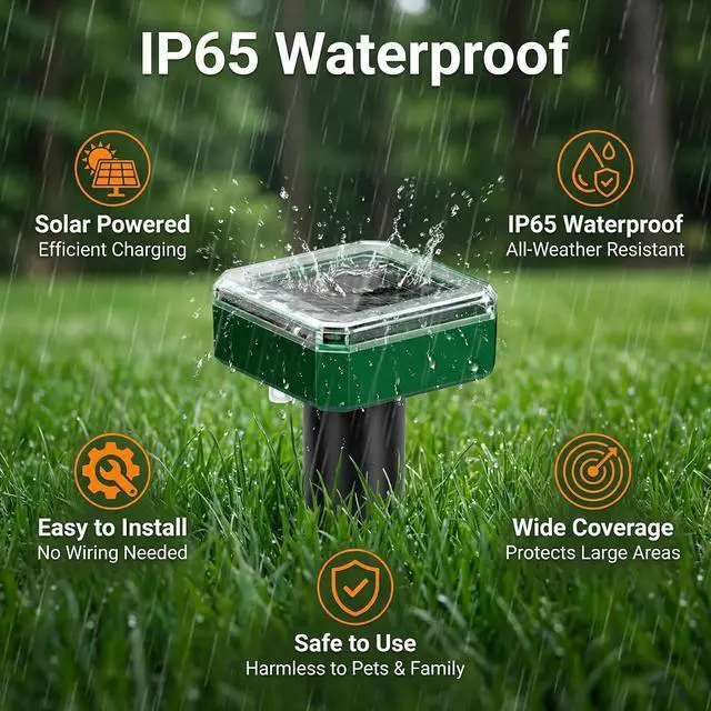 Alt view image 5 of 7 - 8 Pack Solar Mole Repellent, 2026 Upgraded Ultrasonic Gopher Deterrent Stakes, IP65 Waterproof Sonic Vole Groundhog Snake Control for Lawn Garden Yard Farm