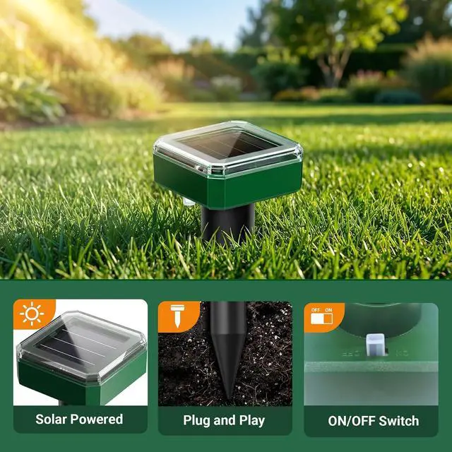 Alt view image 6 of 7 - 8 Pack Solar Mole Repellent, 2026 Upgraded Ultrasonic Gopher Deterrent Stakes, IP65 Waterproof Sonic Vole Groundhog Snake Control for Lawn Garden Yard Farm