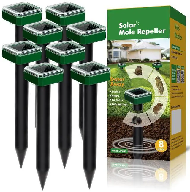 Main image of Mole Repellent for Lawns Solar Powered, 8 Packs Ultrasonic Mole Stakes for Yard, IP65 Waterproof Gopher Repellent to Get Rid of Gopher, Vole and Snake for Lawn Garden Yard Farm