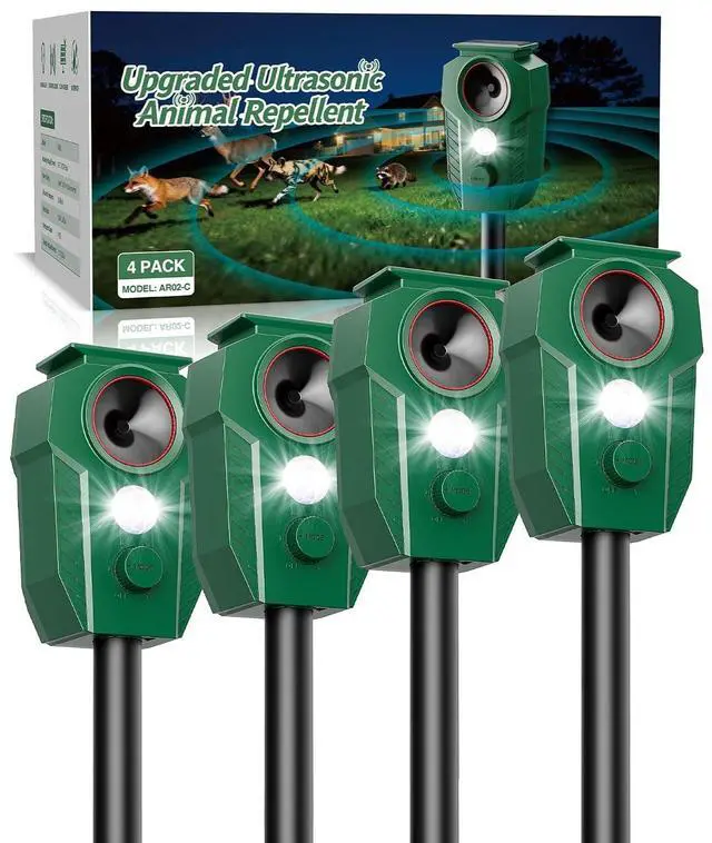 Main image of Solar Deer Repellent Devices Outdoor - Ultrasonic Animal Repellent with Motion Sensor & Strobe Lights, 4 Pack Waterproof Cat Repellent Outdoor, Repels Raccoon, Coyote for Garden & Lawn